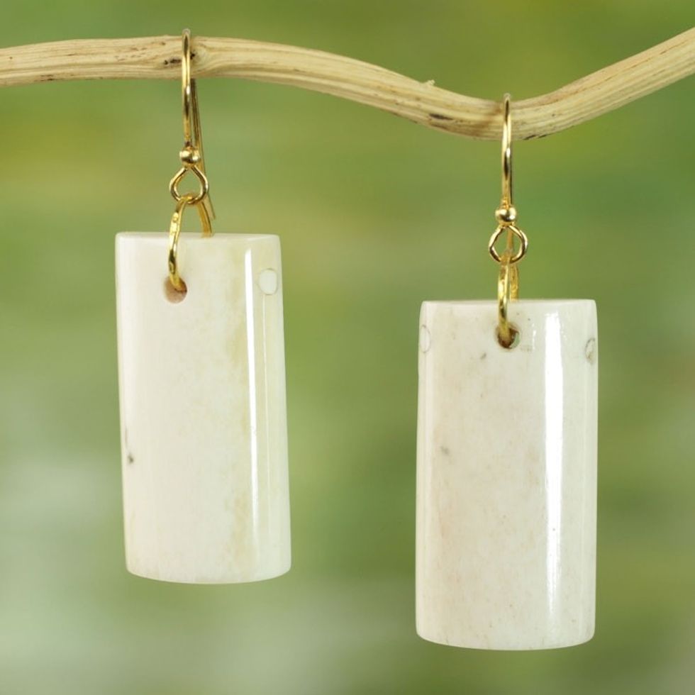 Hand Crafted Cow Bone Dangle Earrings from West Africa 'Afterglow'