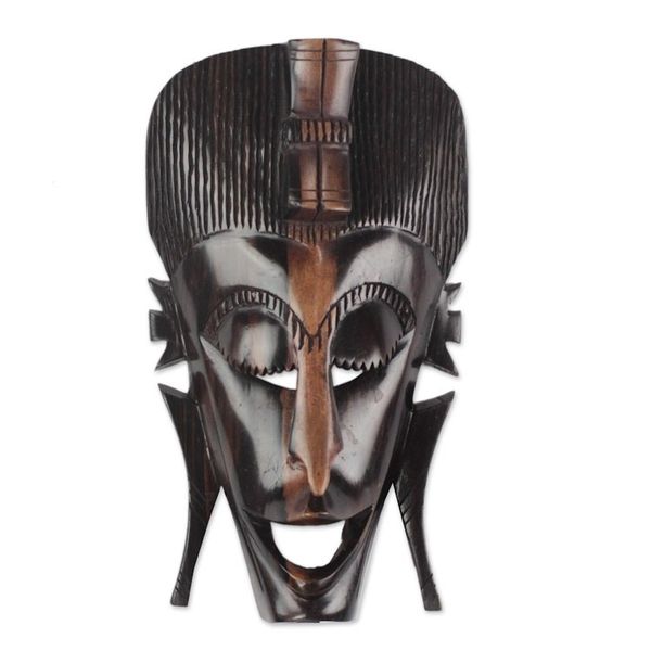 Alternate image for Hand-Carved African Ebony Wood Mask of a Laughing Face Laughing Happily