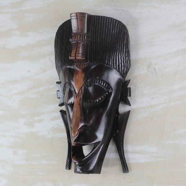 Alternate image for Hand-Carved African Ebony Wood Mask of a Laughing Face Laughing Happily