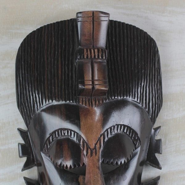 Alternate image for Hand-Carved African Ebony Wood Mask of a Laughing Face Laughing Happily