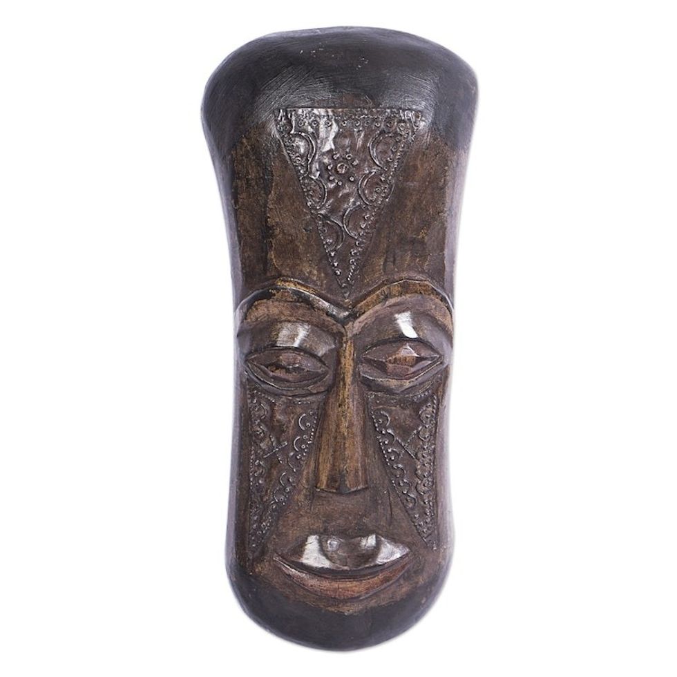 Ghanaian Artisan Carved Sese Wood Mask with Textured Finish 'Wonderfall'