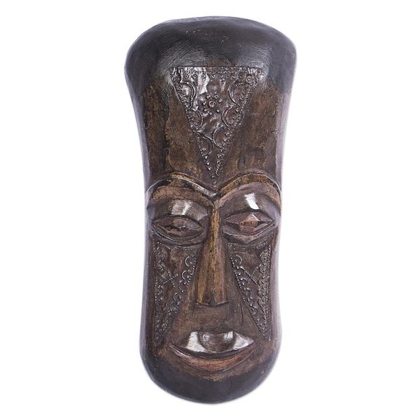 Alternate image for Ghanaian Artisan Carved Sese Wood Mask with Textured Finish Wonderfall