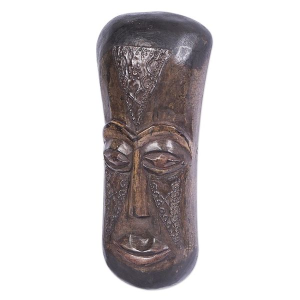 Alternate image for Ghanaian Artisan Carved Sese Wood Mask with Textured Finish Wonderfall