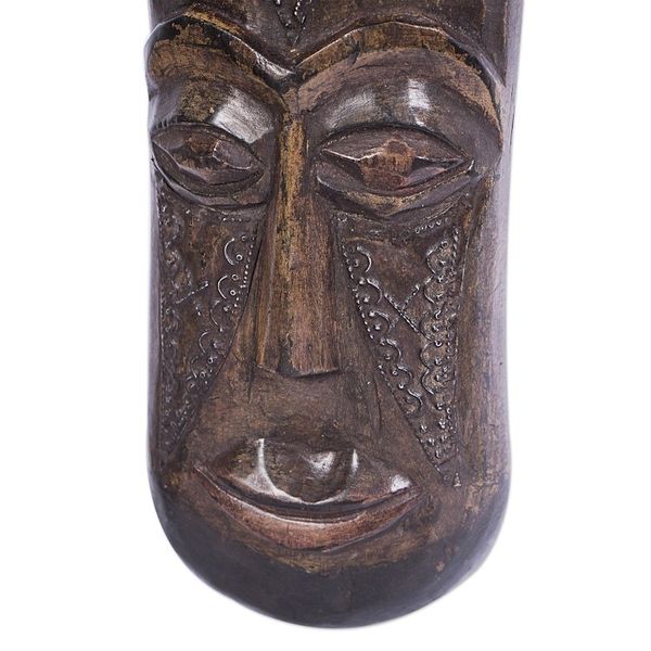 Alternate image for Ghanaian Artisan Carved Sese Wood Mask with Textured Finish Wonderfall