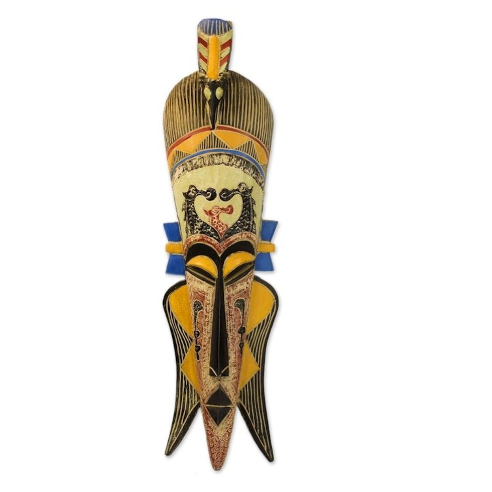 Artisan Handmade Carved Painted Rubberwood Mask from Africa 'Bird Head'