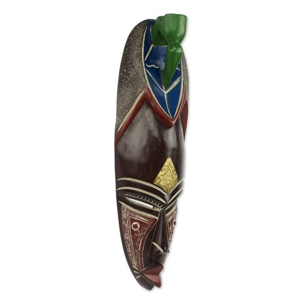 Alternate image for Hand Carved African Brass Aluminum Sese Wood Mask from Ghana Adi Pa