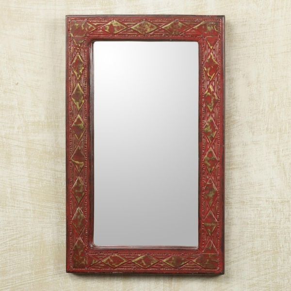 Alternate image for Ghana Artisan Crafted Rustic Wall Mirror in Red Antique Scarlet