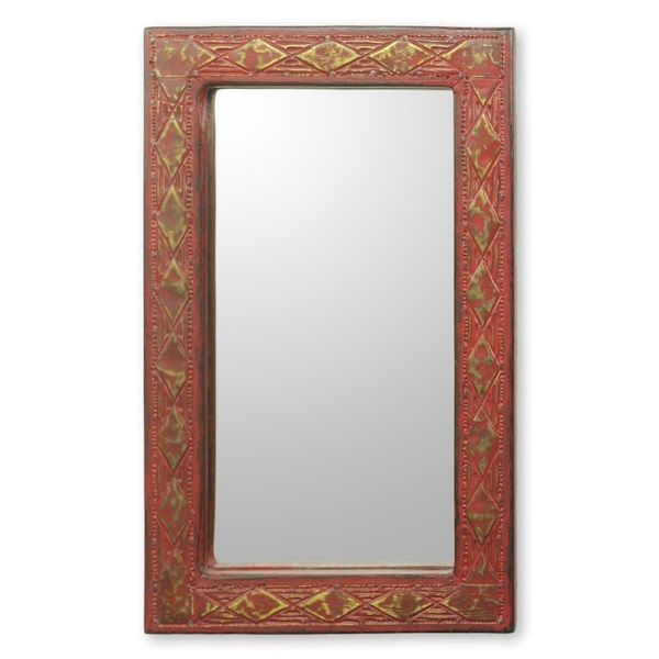 Alternate image for Ghana Artisan Crafted Rustic Wall Mirror in Red Antique Scarlet