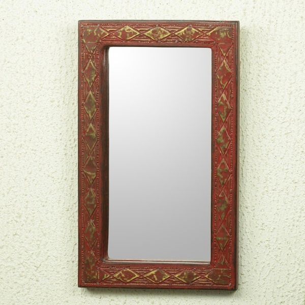 Alternate image for Ghana Artisan Crafted Rustic Wall Mirror in Red Antique Scarlet