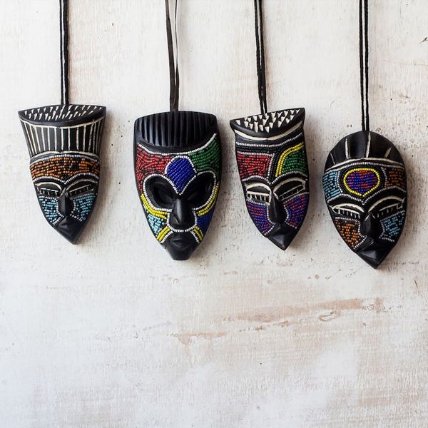 Alternate image for Hand Crafted Beaded Wood Small African Masks Set of 3 Melowo