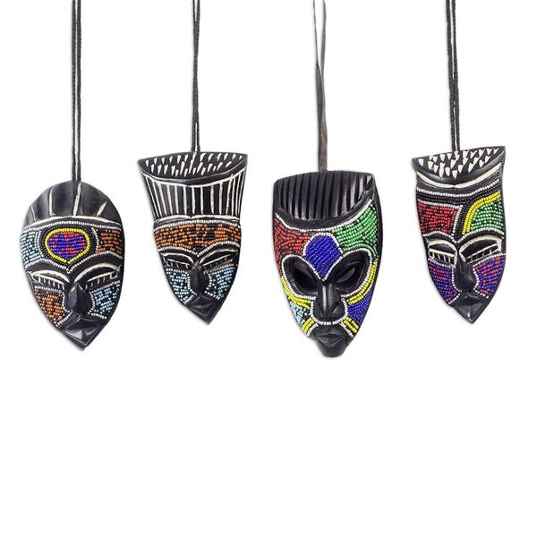 Alternate image for Hand Crafted Beaded Wood Small African Masks Set of 3 Melowo