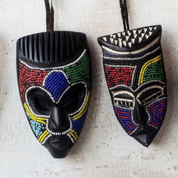Alternate image for Hand Crafted Beaded Wood Small African Masks Set of 3 Melowo