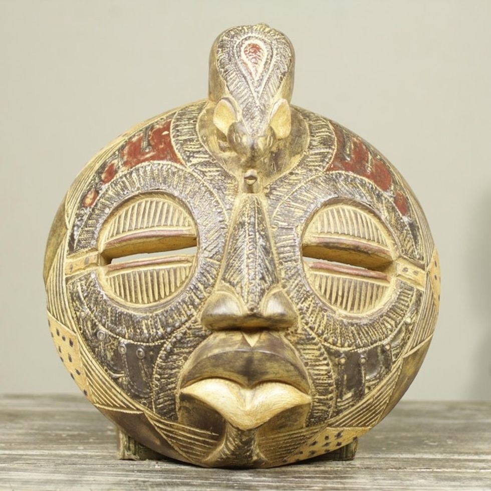 Elephant Theme Handcrafted Circular African Wall Mask 'Elephant of Happiness'