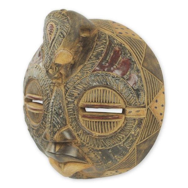 Alternate image for Elephant Theme Handcrafted Circular African Wall Mask Elephant of Happiness