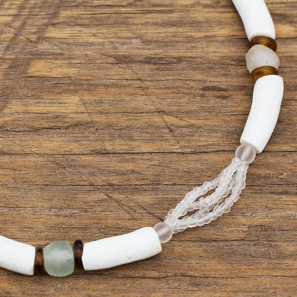 Alternate image for White Recycled Glass Beaded Necklace from Ghana Jewelry African Glamour