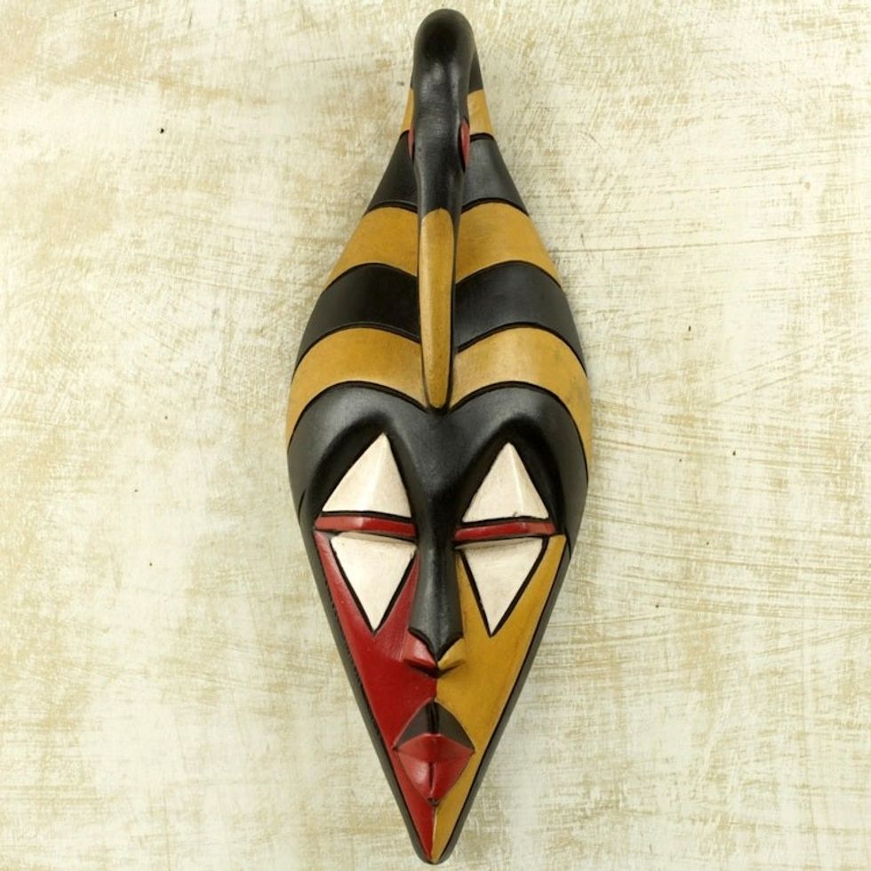Ghana Wood Mask Hand Carved Multicolor 'Yamha Dove'