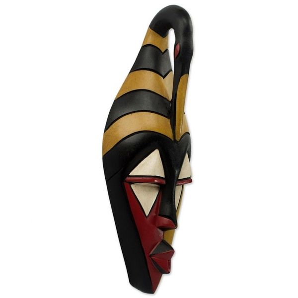 Alternate image for Ghana Wood Mask Hand Carved Multicolor Yamha Dove