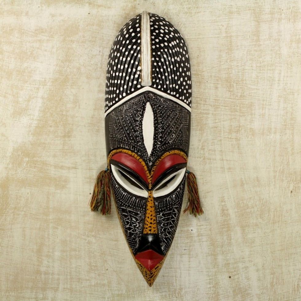 Original African Wall Mask Hand Crafted in Wood and Aluminum 'Pretty Look'