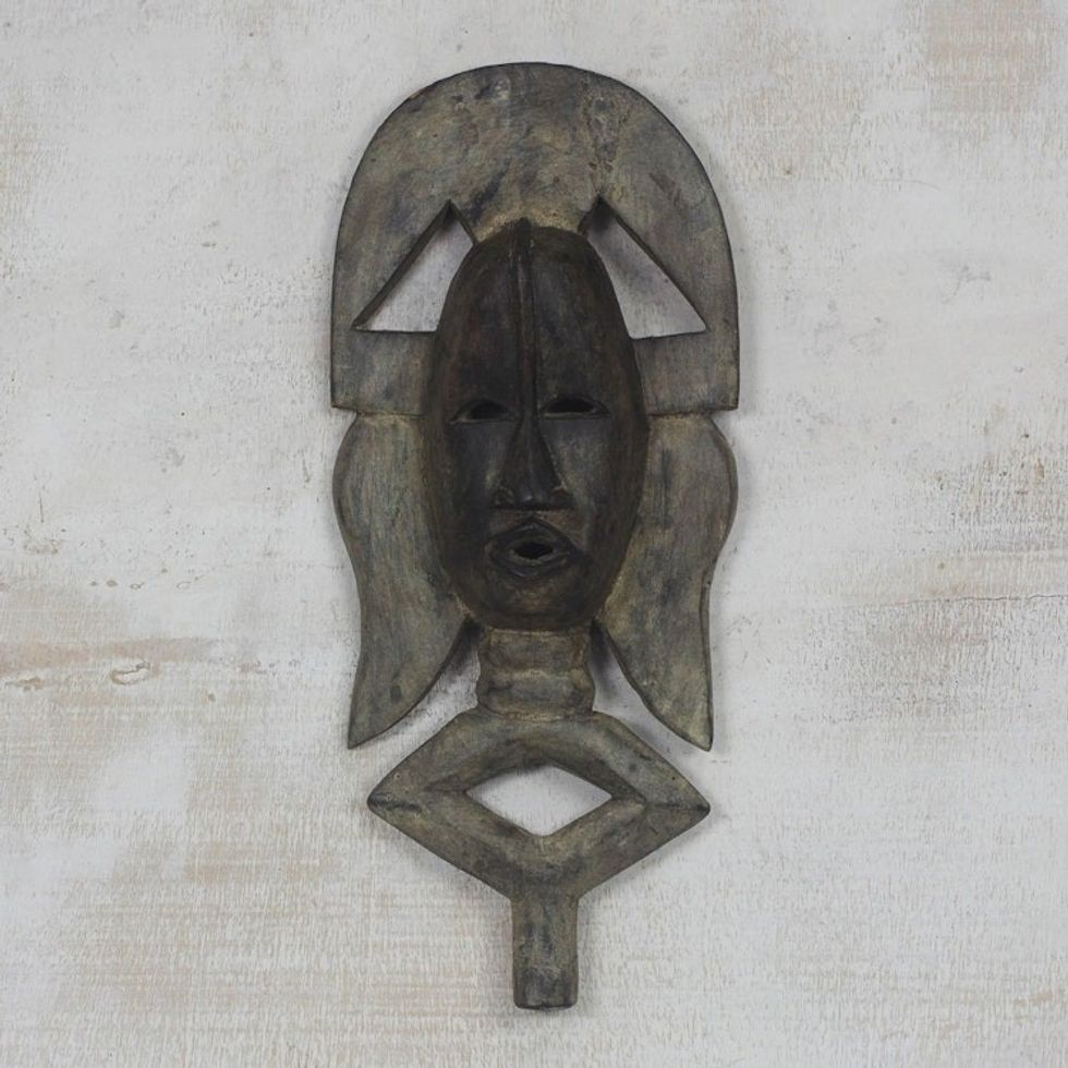 Handcrafted Sese Wood African Wall Mask from Ghana 'Kingship'