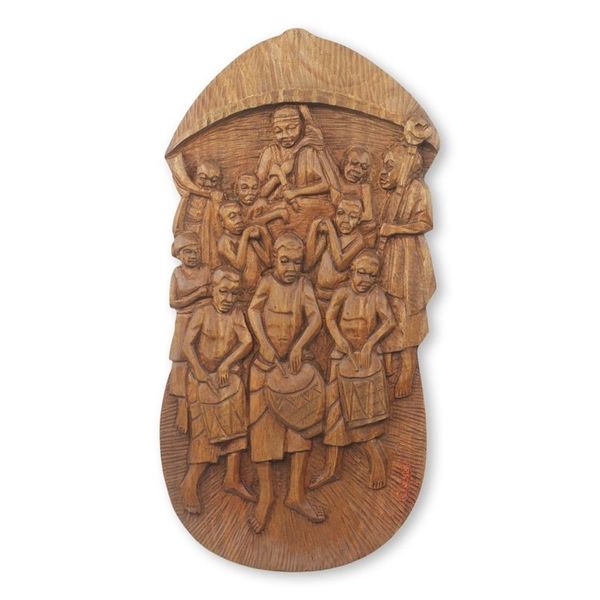 Alternate image for Traditional Ghanaian Festival Scene in Hand-Carved Teak Chiefs Procession