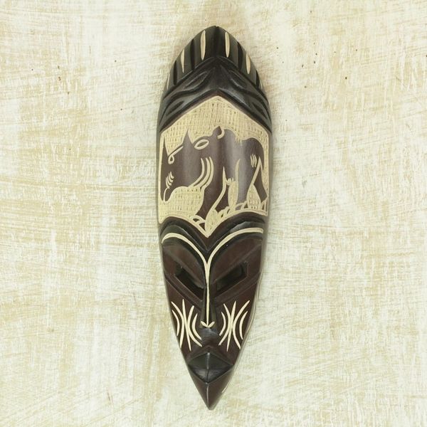 Alternate image for Handcrafted Sese Wood African Rhino Mask from Ghana Brown Rhino