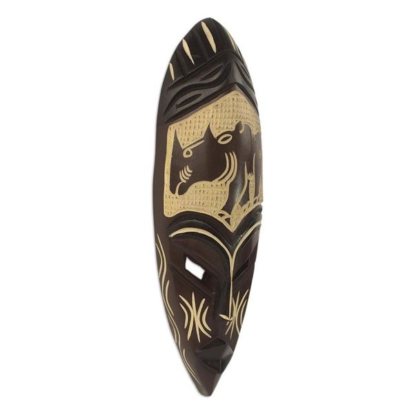 Alternate image for Handcrafted Sese Wood African Rhino Mask from Ghana Brown Rhino