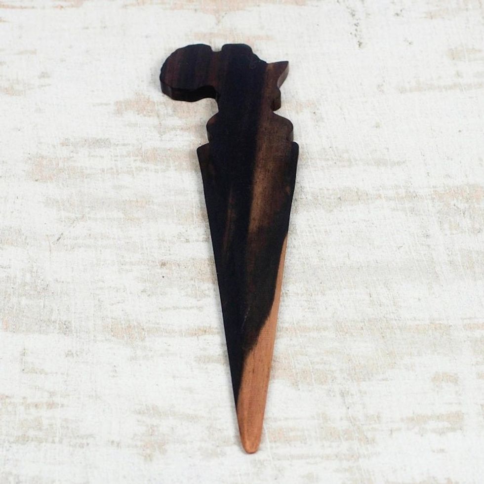 Africa-Themed Ebony Wood Letter Opener from Ghana 'African Message'