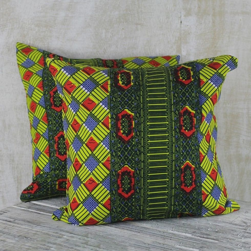 100 Cotton Multi-Colored Print Pair of Cushion Covers 'Ntoma'