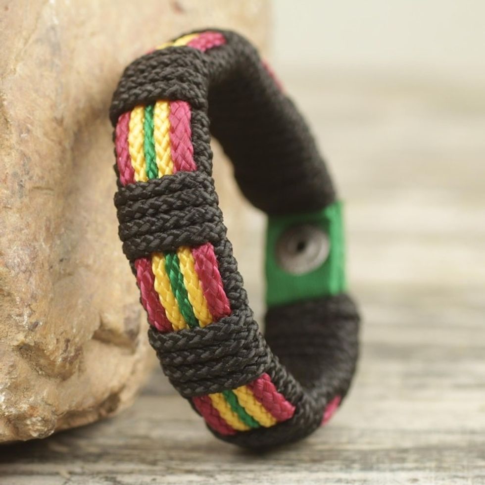 Men's Hand Crafted Cord Wristband Bracelet Reggae Colors 'Reggae Kente'