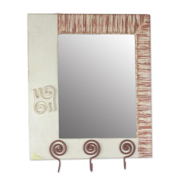Alternate image for Adinkra Motif Wood Wall Mirror with Three Accessory Hooks Adinkra Reflections