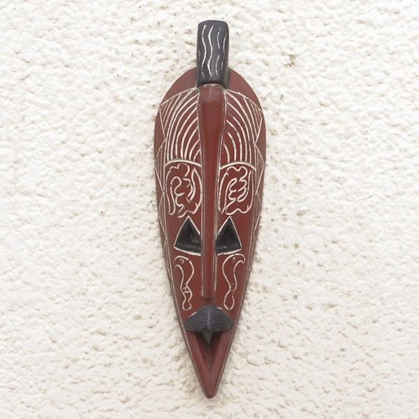 Alternate image for Hand Crafted Brown Painted Sese Wood Wall Mask from Ghana Amarachi