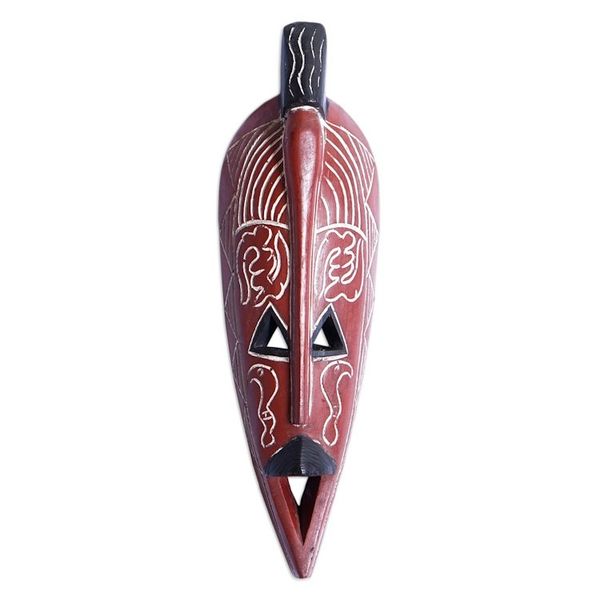 Alternate image for Hand Crafted Brown Painted Sese Wood Wall Mask from Ghana Amarachi