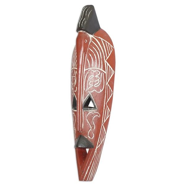 Alternate image for Hand Crafted Brown Painted Sese Wood Wall Mask from Ghana Amarachi