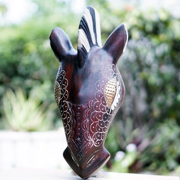 Alternate image for Artisan Crafted Wood and Aluminum African Zebra Mask Zebra Head