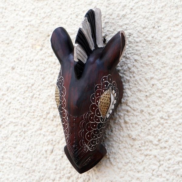 Alternate image for Artisan Crafted Wood and Aluminum African Zebra Mask Zebra Head