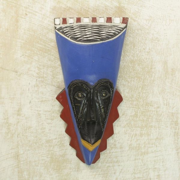 Alternate image for Brass Inlay Blue African Mask Hand Carved of Wood A Wealthy Man