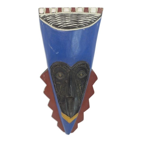 Alternate image for Brass Inlay Blue African Mask Hand Carved of Wood A Wealthy Man