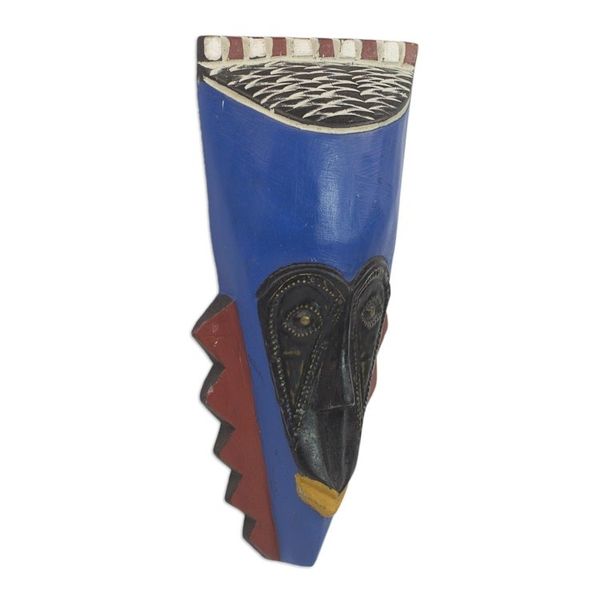 Alternate image for Brass Inlay Blue African Mask Hand Carved of Wood A Wealthy Man