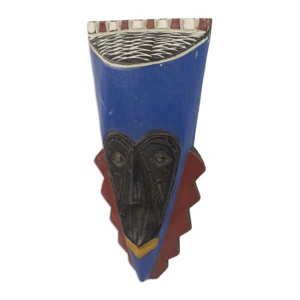 Alternate image for Brass Inlay Blue African Mask Hand Carved of Wood A Wealthy Man