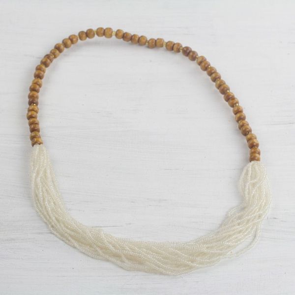 Alternate image for Recycled Glass Beaded Necklace in Cool White from Ghana Cool White Beauty