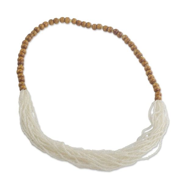 Alternate image for Recycled Glass Beaded Necklace in Cool White from Ghana Cool White Beauty