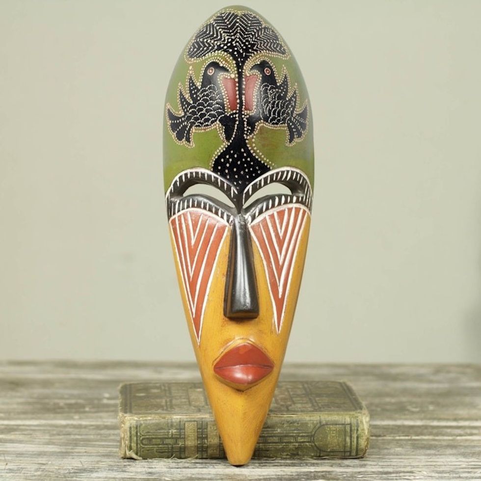 African Artisan Designed Wood Wall Mask with Eagle Motif 'Eagle'