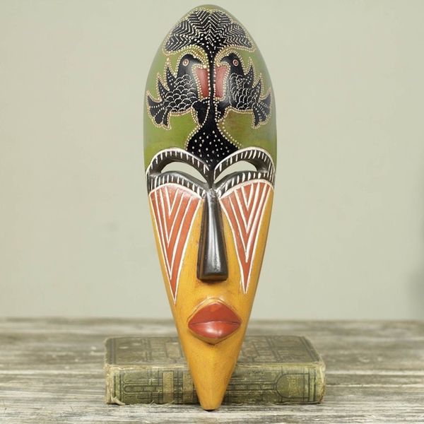 Alternate image for African Artisan Designed Wood Wall Mask with Eagle Motif Eagle