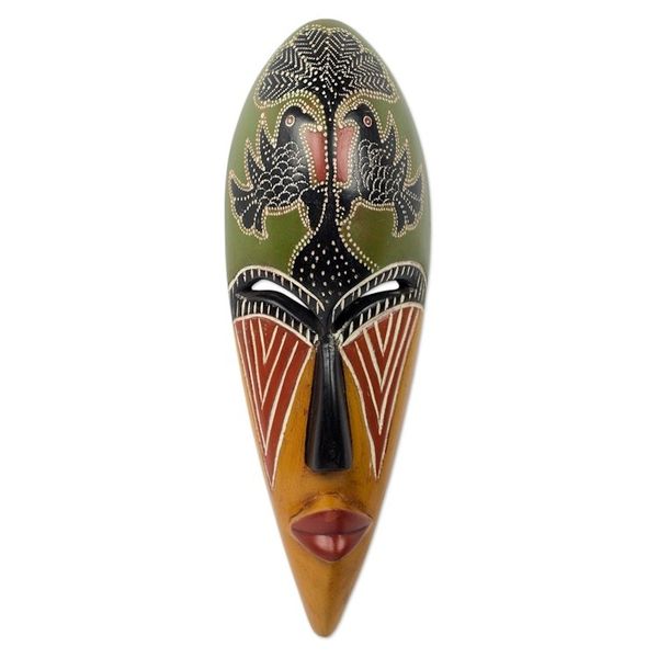 Alternate image for African Artisan Designed Wood Wall Mask with Eagle Motif Eagle