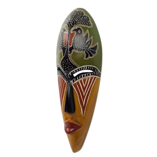 Alternate image for African Artisan Designed Wood Wall Mask with Eagle Motif Eagle