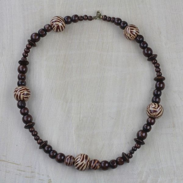 Alternate image for Zebra Motif Sese Wood Beaded Necklace from Ghana Zebra Queen