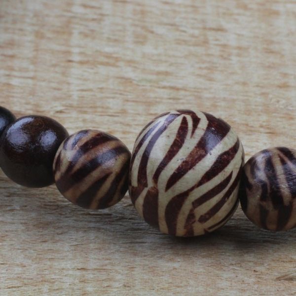 Alternate image for Zebra Motif Sese Wood Beaded Necklace from Ghana Zebra Queen
