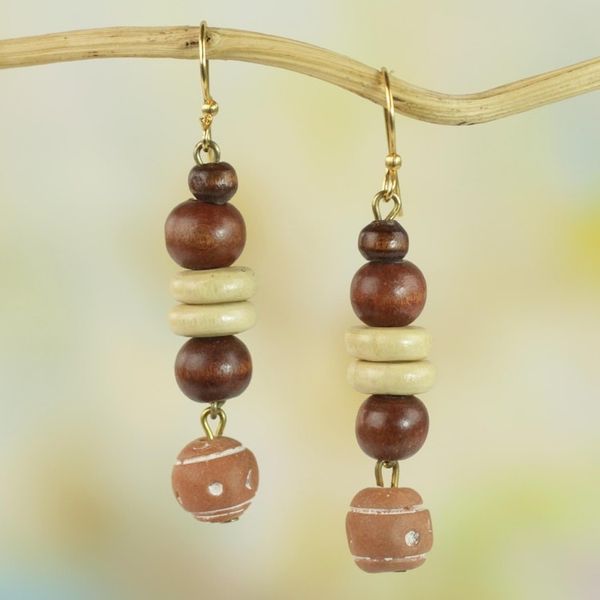 Alternate image for Handcrafted Sese Wood and Ceramic Earrings from Ghana Remembrance Beads