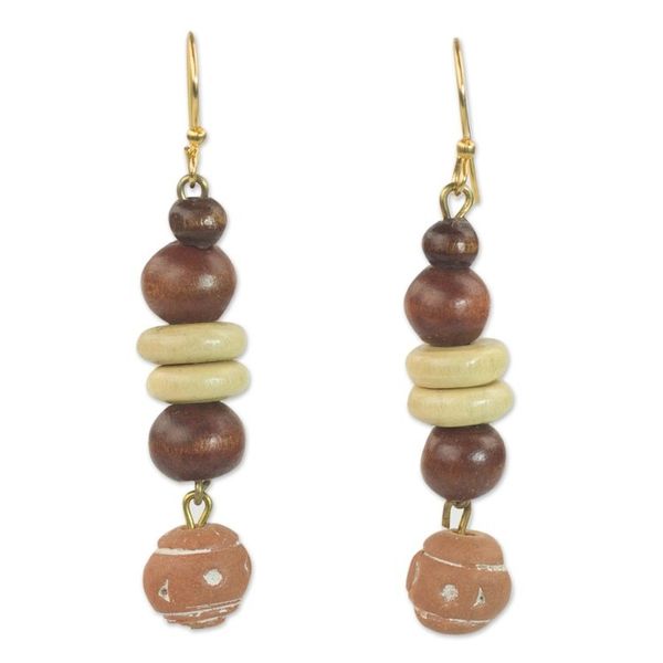 Alternate image for Handcrafted Sese Wood and Ceramic Earrings from Ghana Remembrance Beads