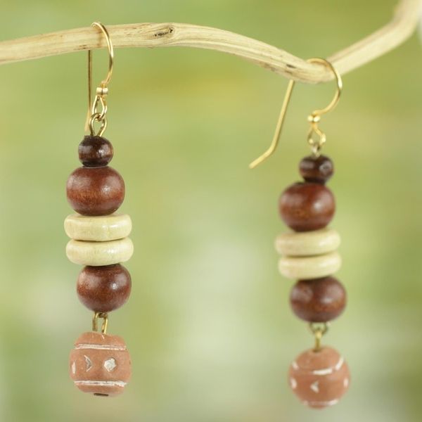 Alternate image for Handcrafted Sese Wood and Ceramic Earrings from Ghana Remembrance Beads